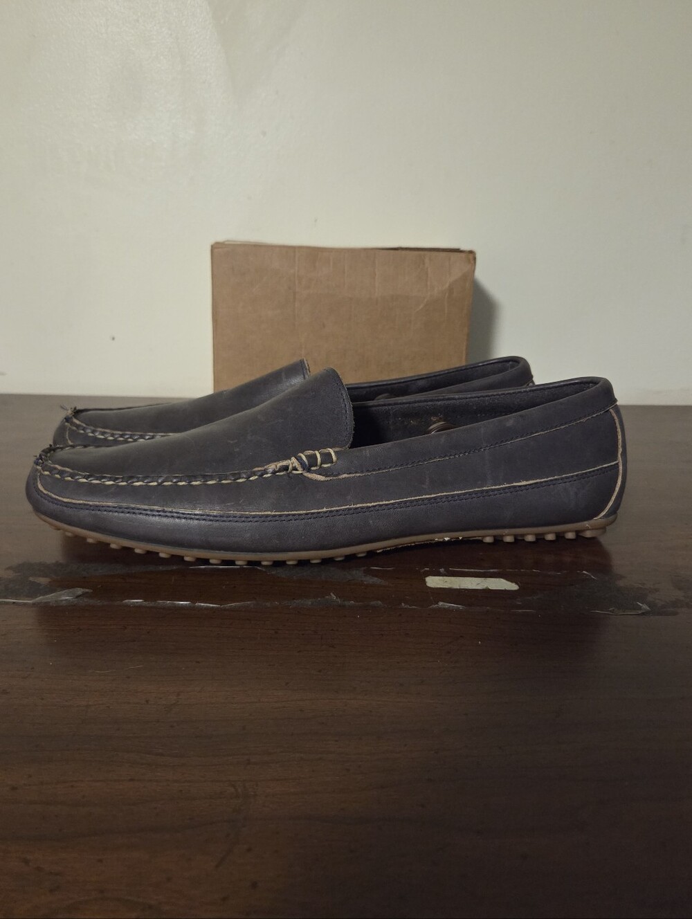 Allen Edmonds Interstate 90 Leather Driving Loafers Gray Leather Men's Sz 14 EUC